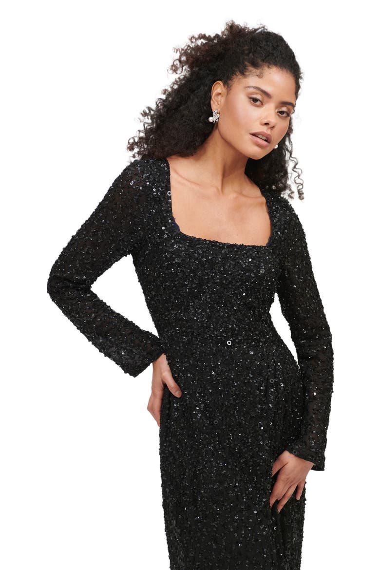 Embellished Sequin Beaded Maxi Dress With Wrap Bottom, Alternate, color, BLACK