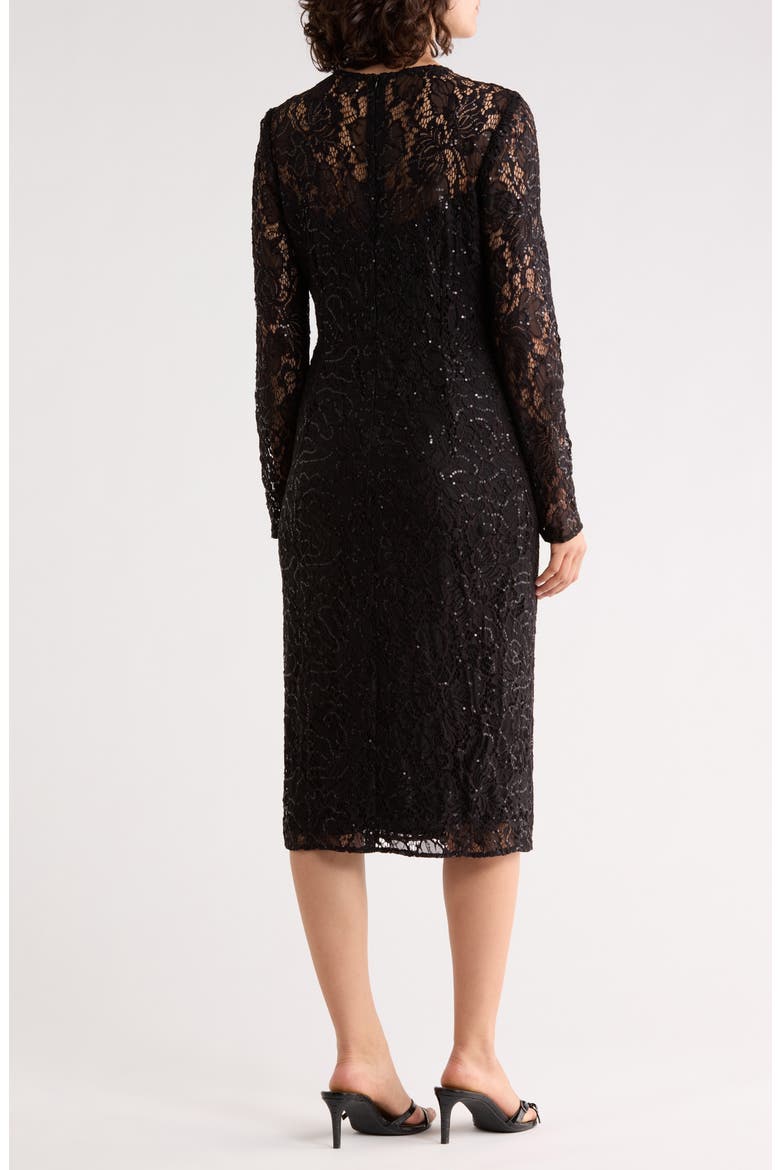 Long Sleeve Sequin Lace Sheath Dress, Alternate, color, BLACK