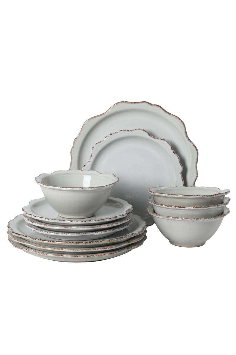 Kennon Road 12-Piece Scalloped Stoneware Dinnerware Set, Main, color, White