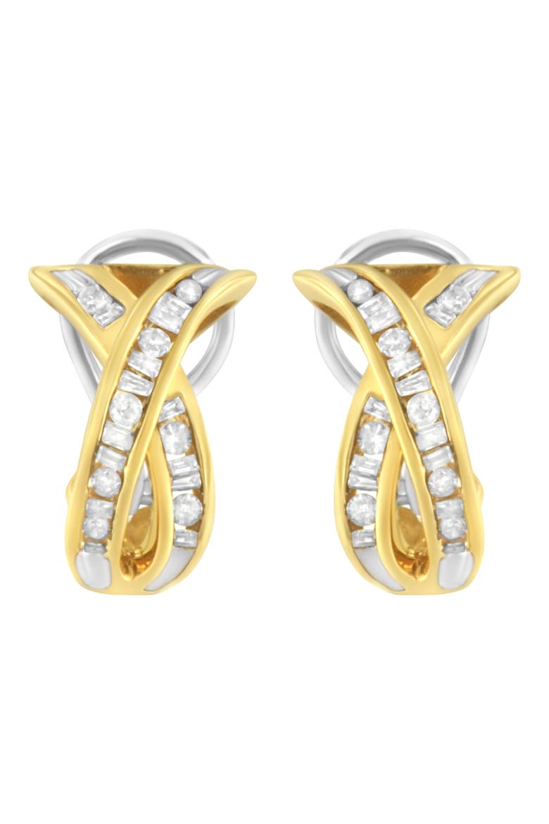 14K Gold 1/2 Cttw Cross Over Diamond Hoop Earrings, Alternate, color, Yellow