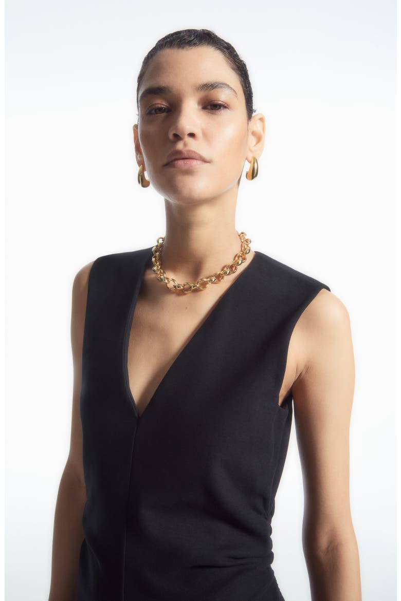 Sleeveless Asymmetric Midi Dress, Alternate, color, BLACK