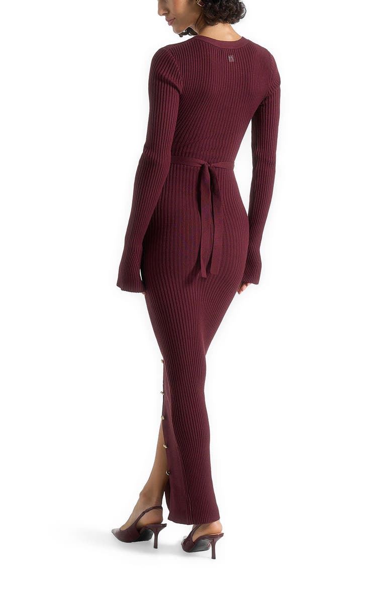 Assia Long Sleeve Knitted Midaxi Dress With Belt, Alternate, color, Wine Red