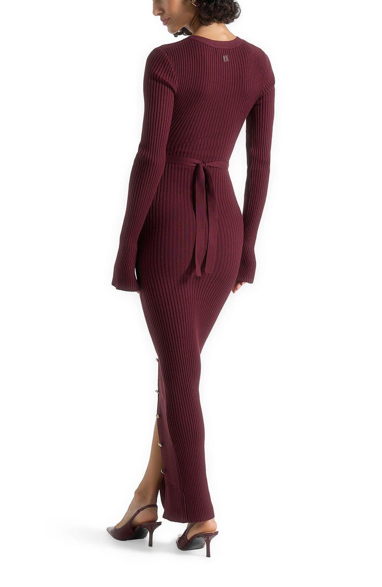 Manière De Voir Assia Long Sleeve Knitted Midaxi Dress With Belt, Alternate, color, Wine Red