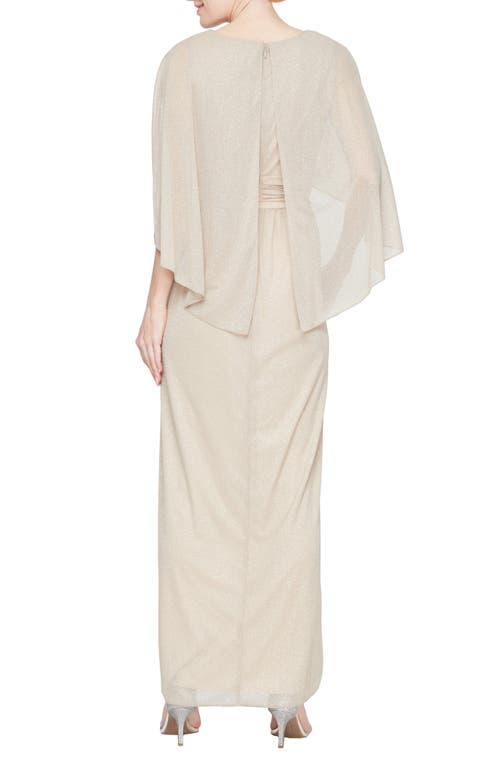 Sl Fashions Glitter Capelet Chiffon Gown In Neutral