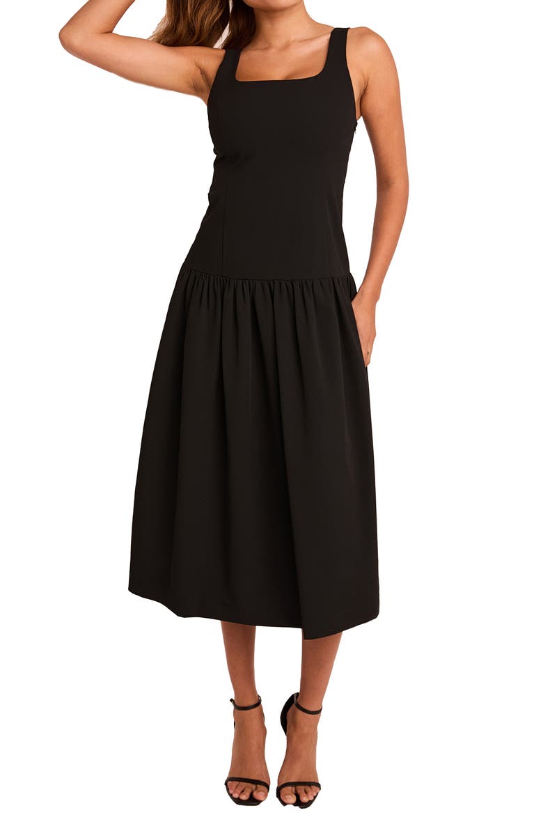 Drop Waist Midi Dress, Alternate, color, BLACK