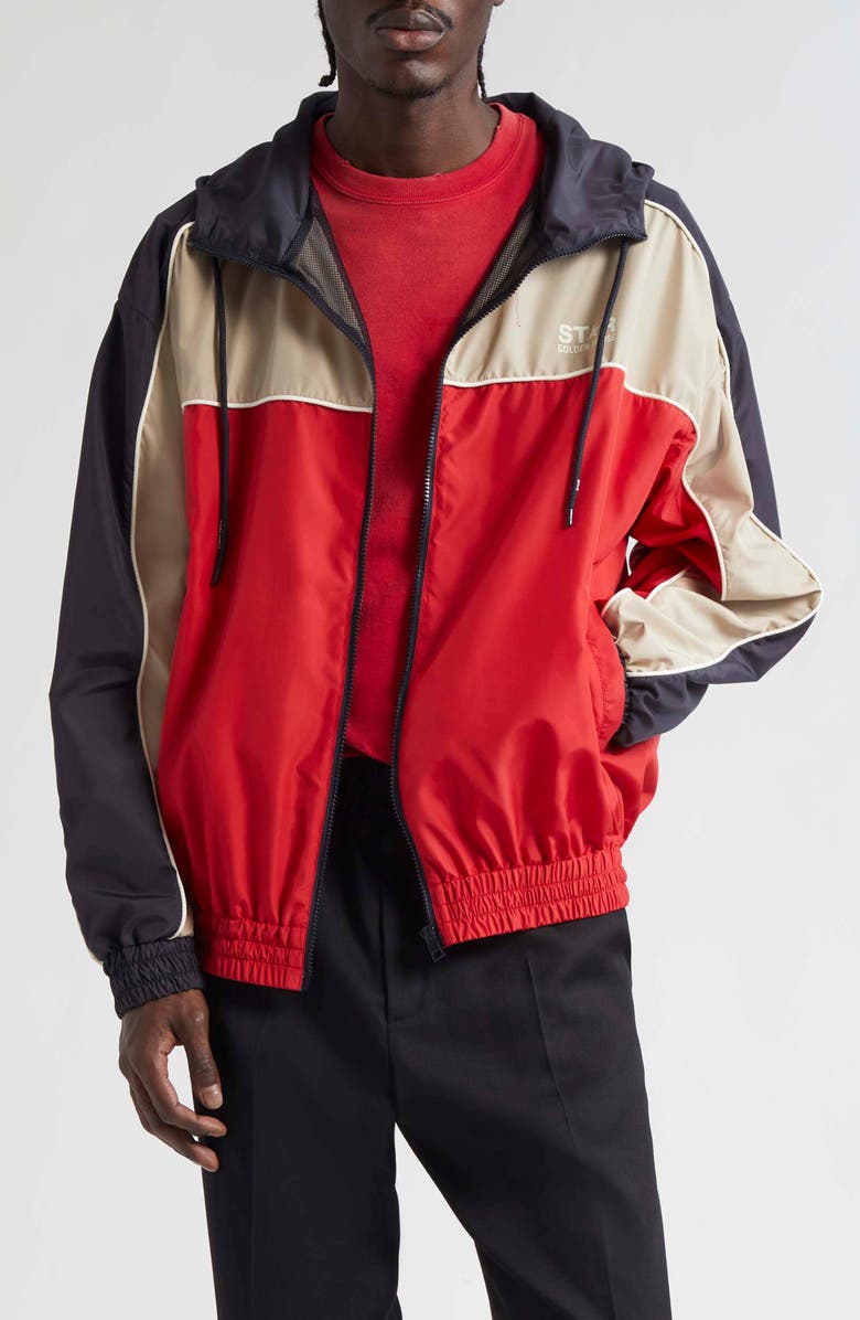 Golden Goose Star Hooded Windbreaker Jacket, Main, color, Savvy Red/ Dark Blue/ Khaki