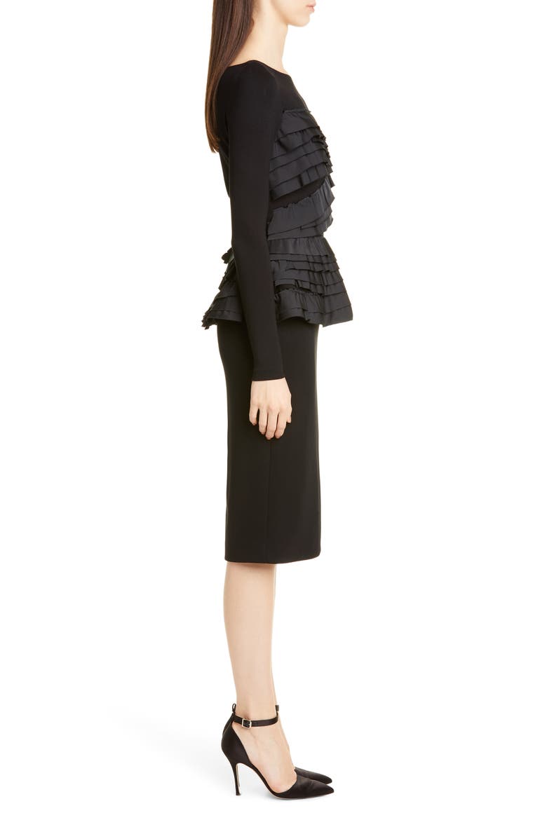 Collection Taffeta Trim Jersey Long Sleeve Dress, Alternate, color, BLACK