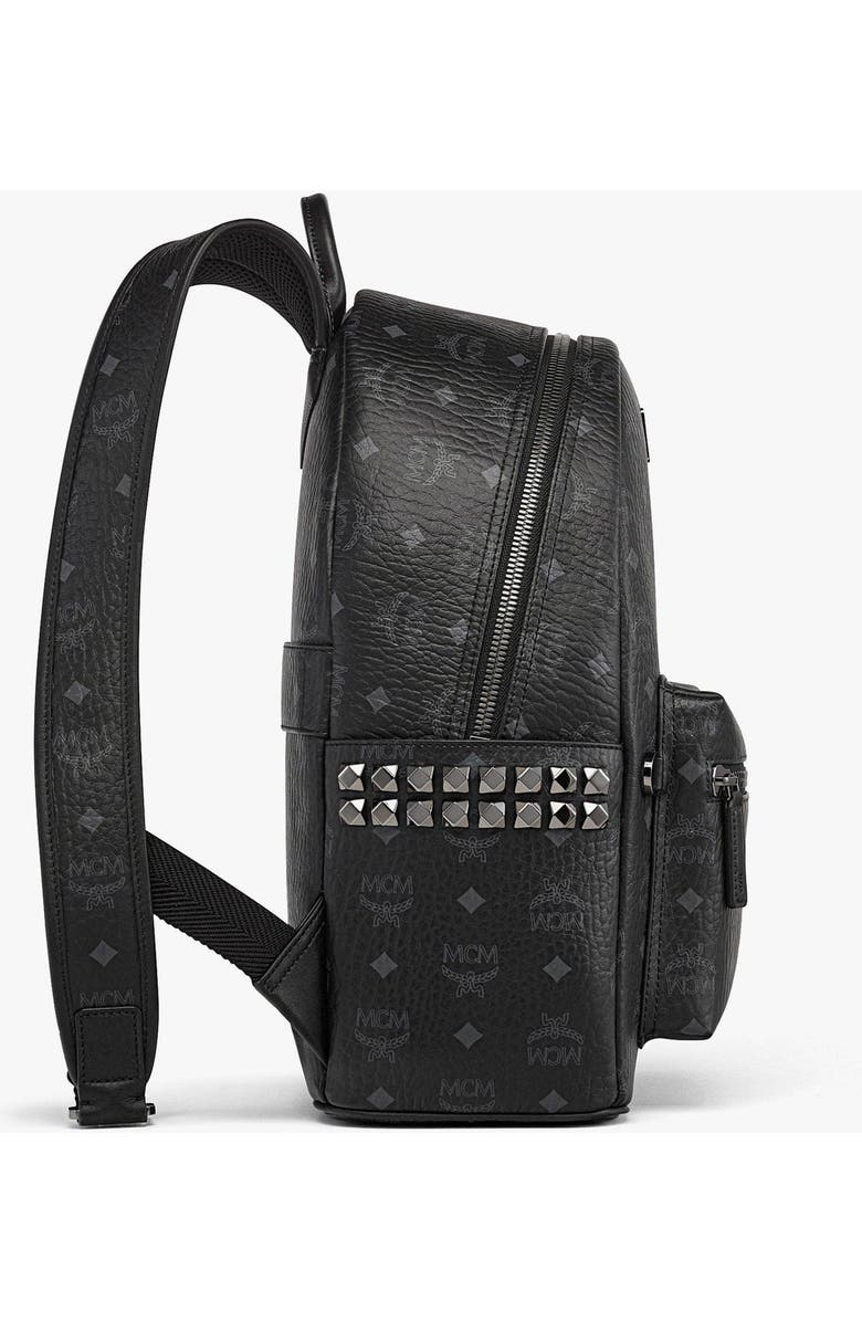 MCM Small Stark Side Studs Backpack in Visetos, Alternate, color, Black