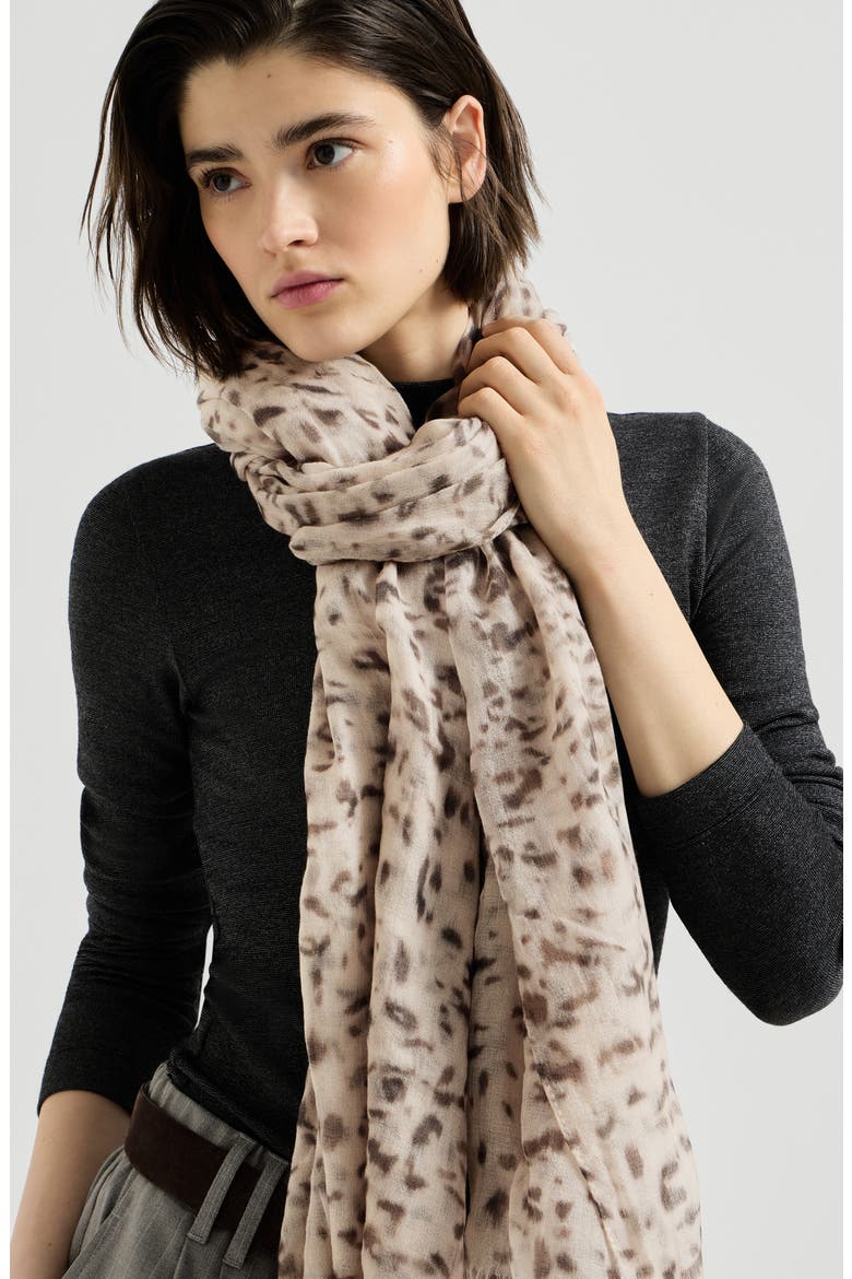 Lynx print cashmere scarf, Alternate, color, Beige