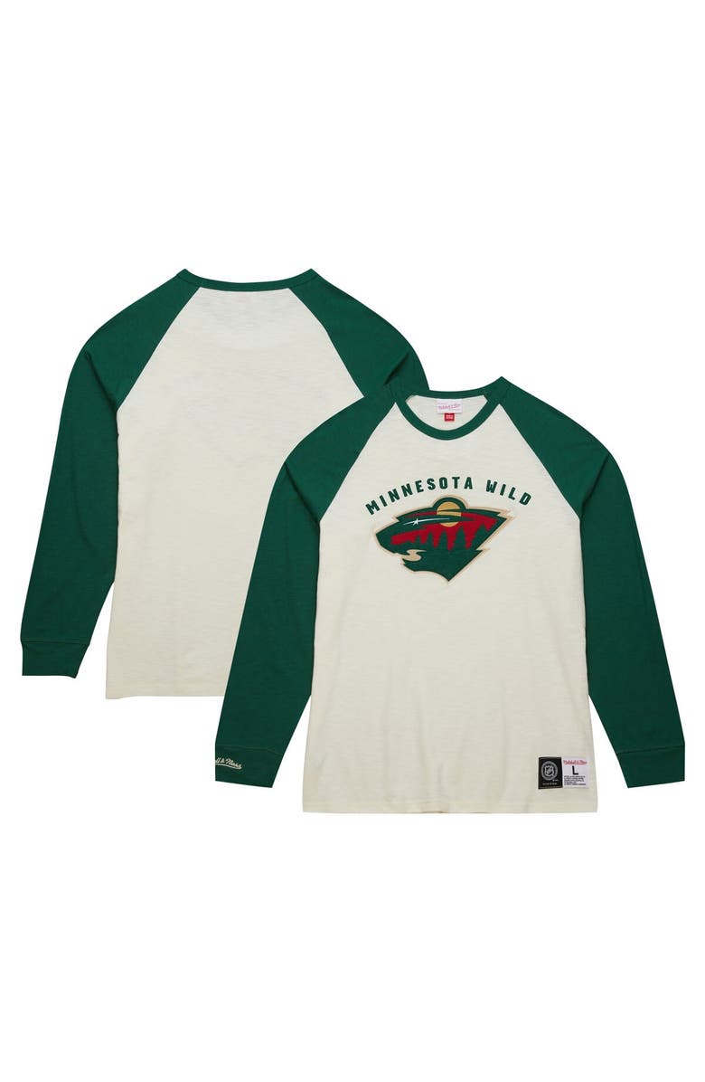 Mitchell & Ness Men's Mitchell & Ness Cream Minnesota Wild Legendary Slub Vintage Raglan Long Sleeve T-Shirt, Alternate, color, Cream