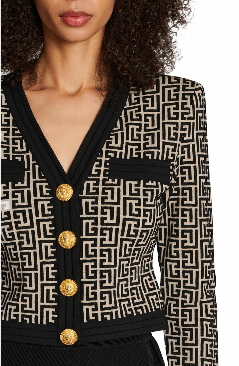 Balmain Monogram Knit Cardigan, Alternate, color, 