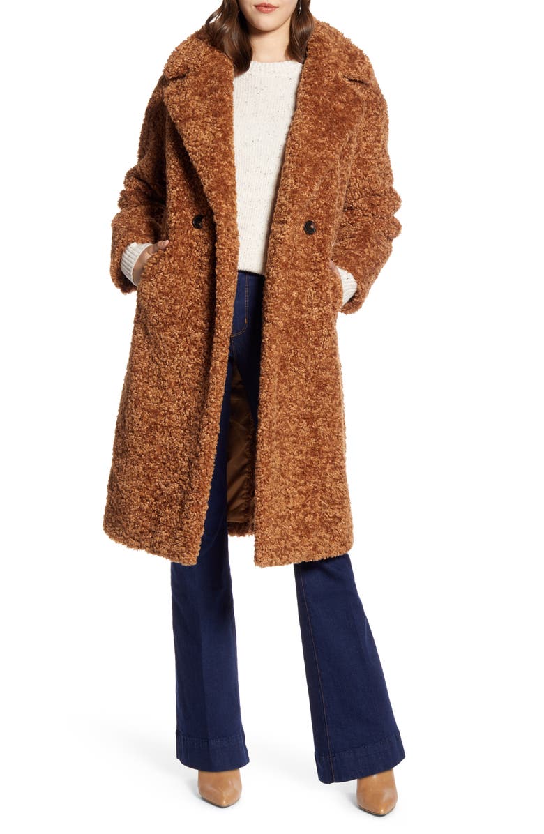 Halogen<sup>®</sup> Double Breasted Faux Fur Teddy Coat, Main, color, 