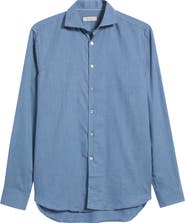 Canali Regular Fit Herringbone Cotton Shirt