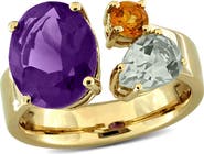 Julianna B. Gemstone 3-Stone Open Ring Yellow Plated Silver