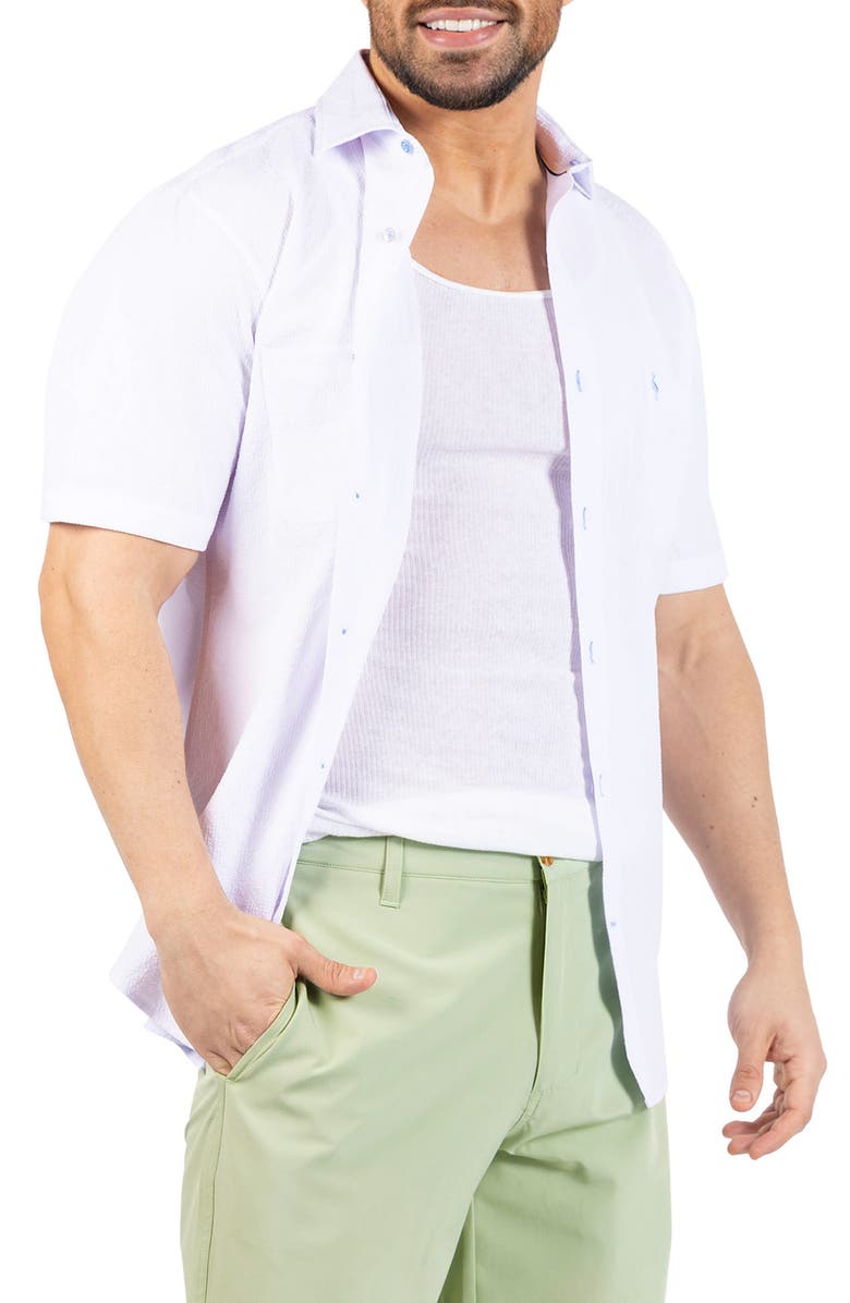 TailorByrd Seersucker Short Sleeve Button-Up Shirt, Alternate, color, White