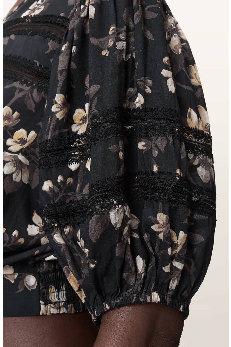 Floral Lace Trim Top, Alternate, color, VINE BLACK