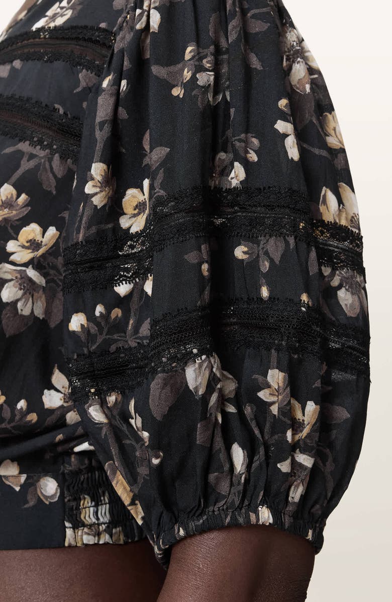 AllSaints Floral Lace Trim Top, Alternate, color, Vine Black