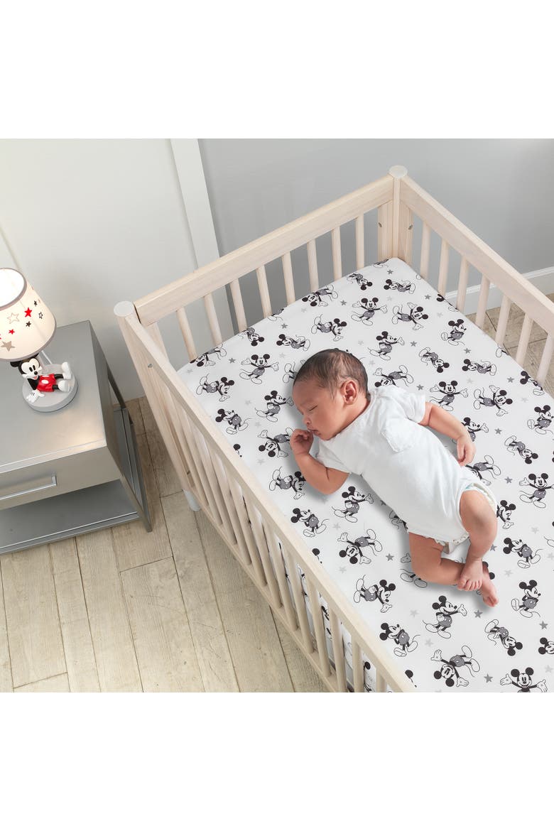 Disney Baby Magical Mickey Mouse 100% Cotton Fitted Crib Sheet, Alternate, color, White