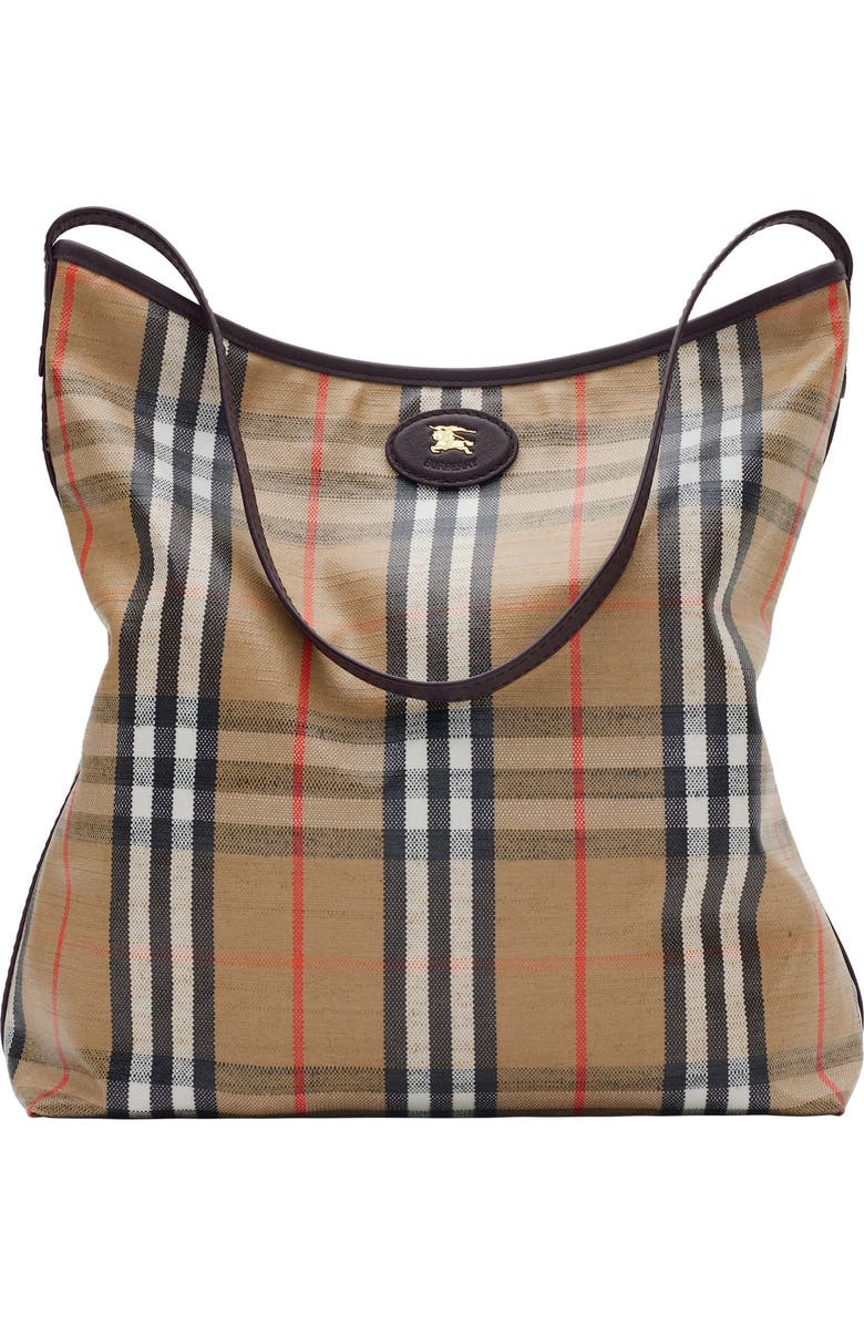 Burberry Highlands Coated Canvas Shoulder Bag, Main, color, Sand