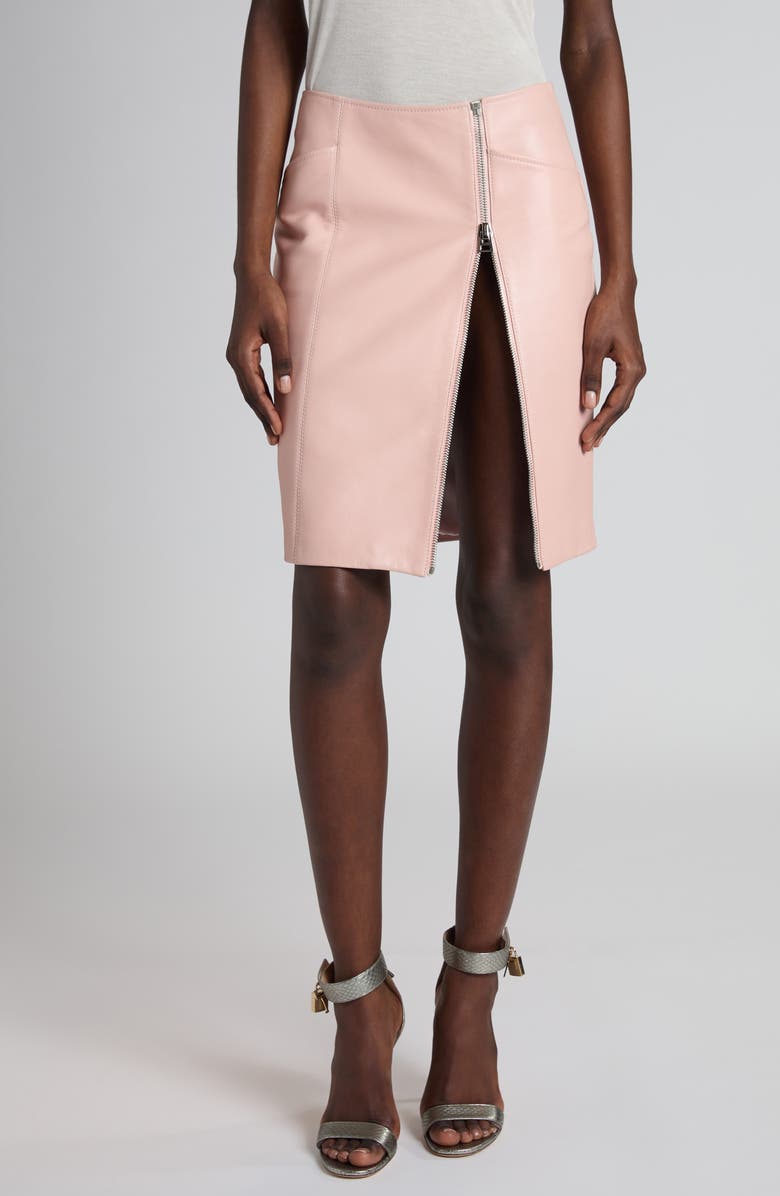 TOM FORD Zip Detail Lambskin Leather Skirt, Main, color, Powder Pink