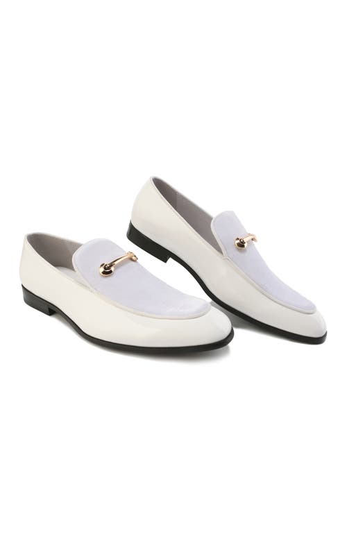 Gino Vitale Velvet & Patent Leather Bit Loafer In White