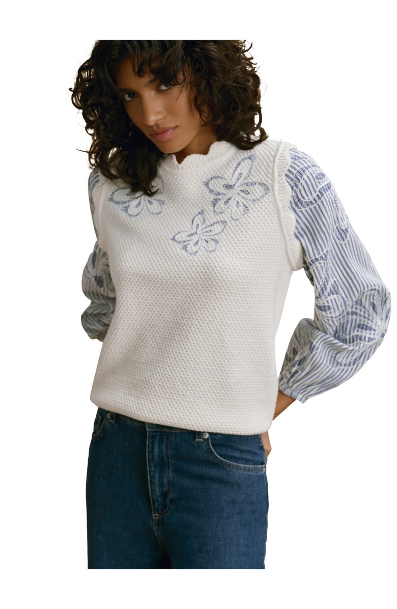 MINT VELVET Cotton Blend Striped Layered  Sweater, Alternate, color, Open White