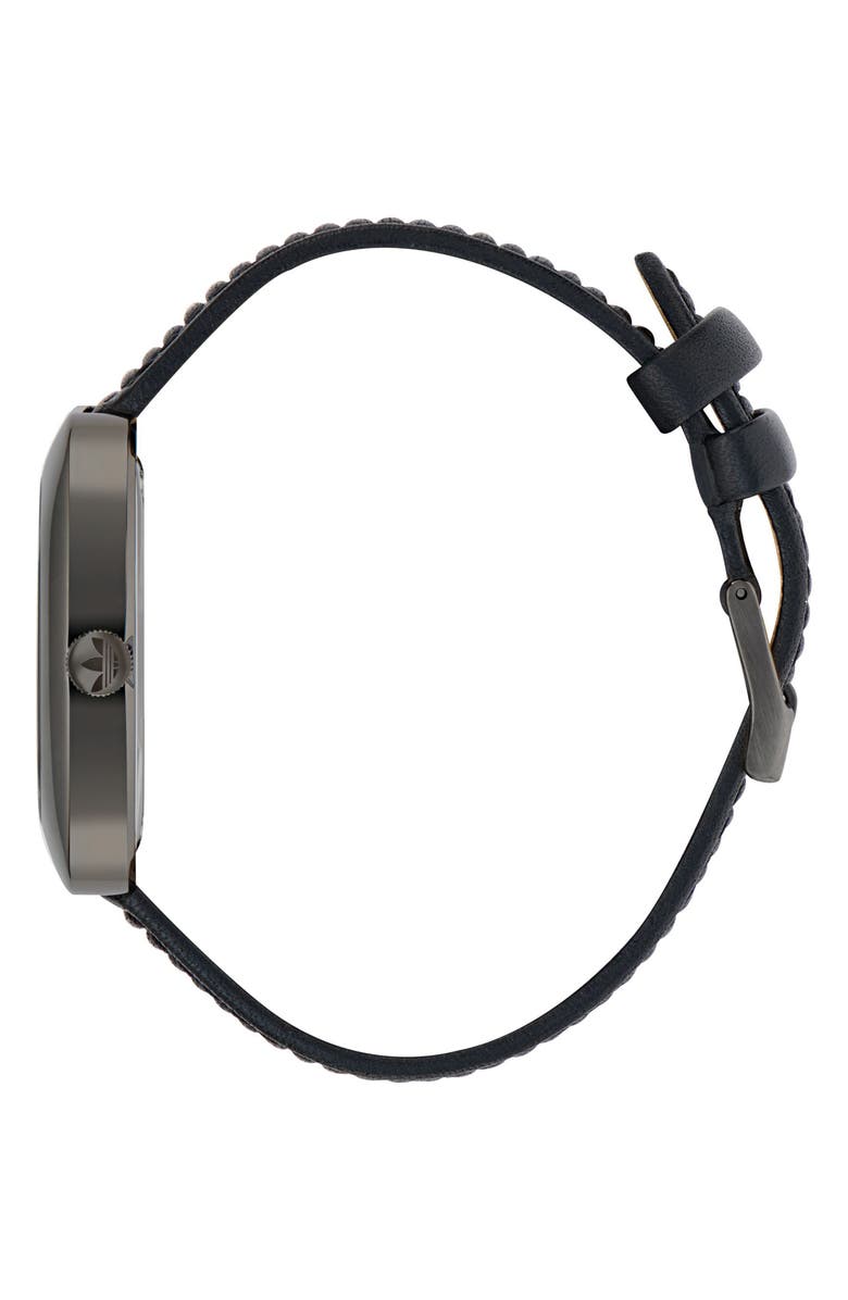 adidas Retro Wave One Leather Strap Watch, 37mm, Alternate, color, Black