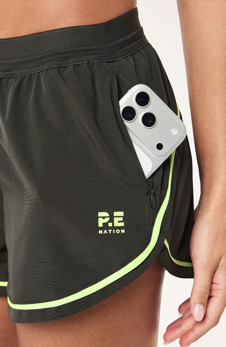 P.E Nation Linear Drawstring Shorts, Alternate, color, Caviar/ Lime