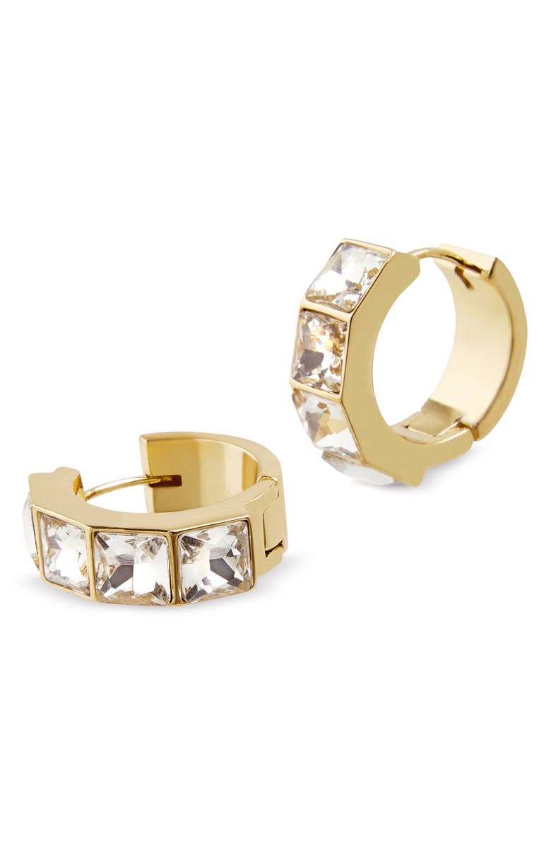 AllSaints Crystal Huggie Hoop Earrings, Alternate, color, Gold