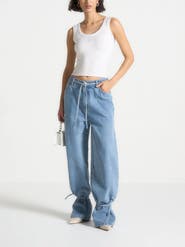 Manière De Voir Faye Wide Mid Rise Jeans with Tie Waist