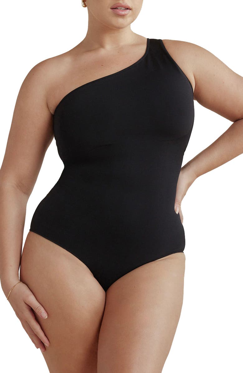 Pinsy Butter Sculpt One-Shoulder Bodysuit, Main, color, Black