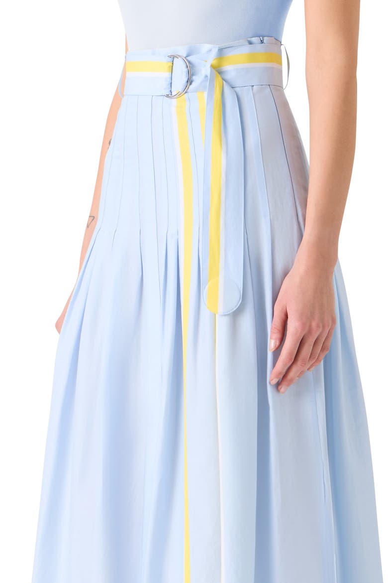 Belted Pleated Stripe Chambray Midi Skirt, Alternate, color, SKY BLUE-LEMON ZING-CREAM