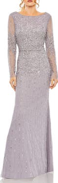 Mac Duggal High Neck Sequin Embellished Long Sleeve A Line Gown