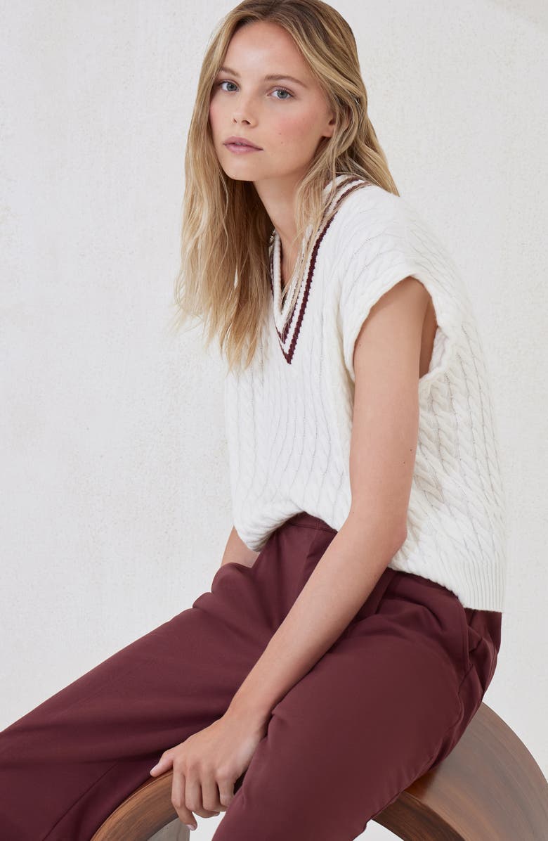 Brunello Cucinelli Cashmere knit sweater vest with logo, Alternate, color, Panama