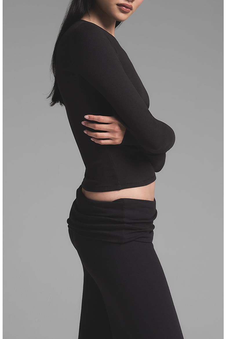 Stretch Cotton Rib Long Sleeve T-Shirt, Alternate, color, SOOT
