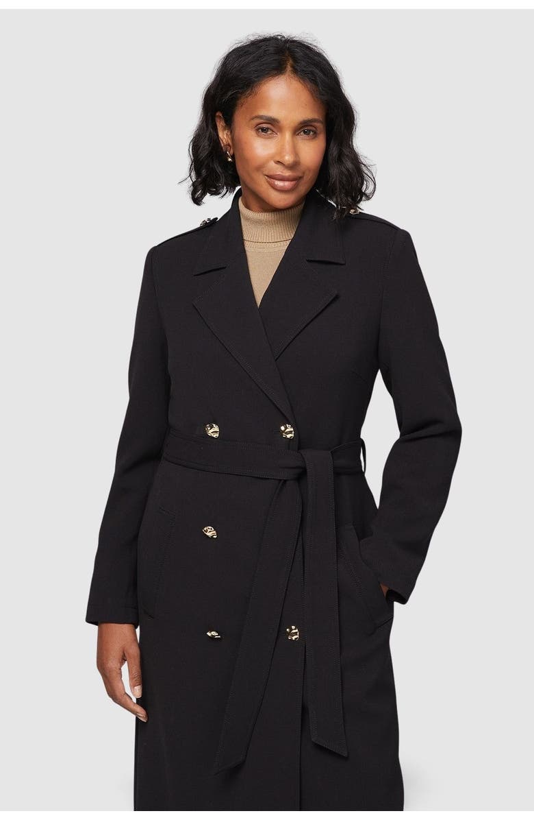 Wallis Double Crepe Trench Coat, Alternate, color, Black