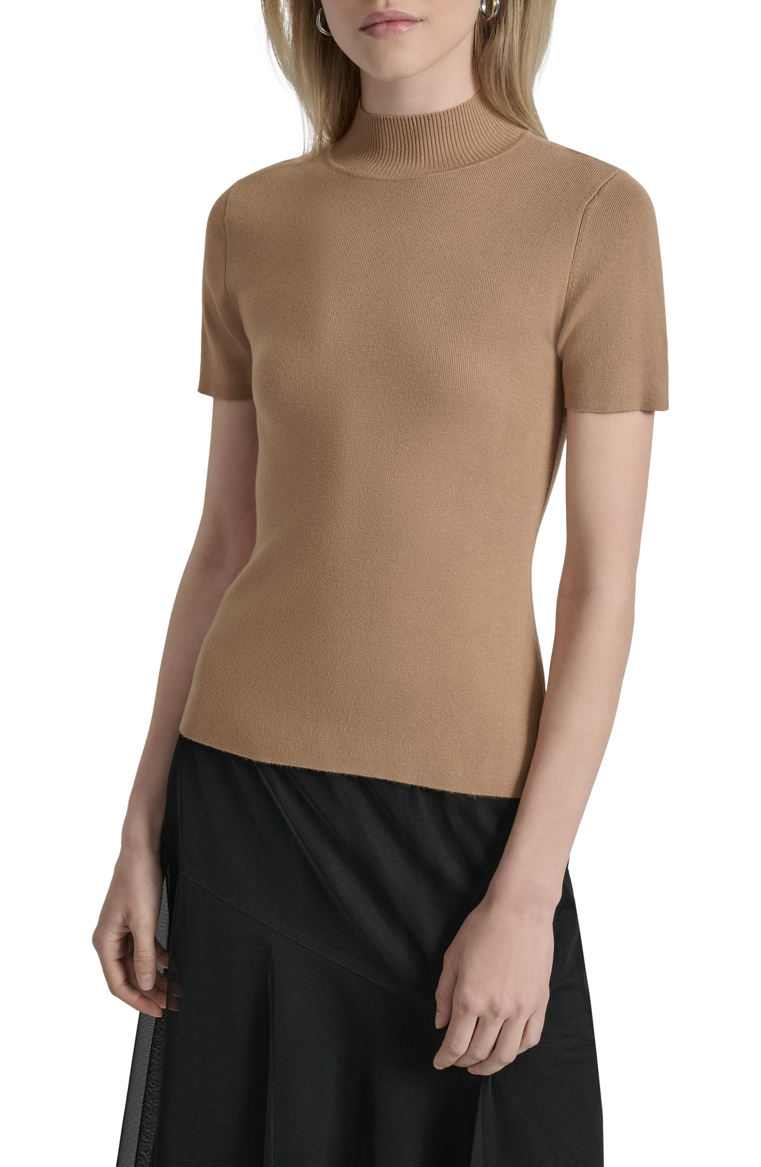 DKNY Cap Sleeve Mock Neck Sweater