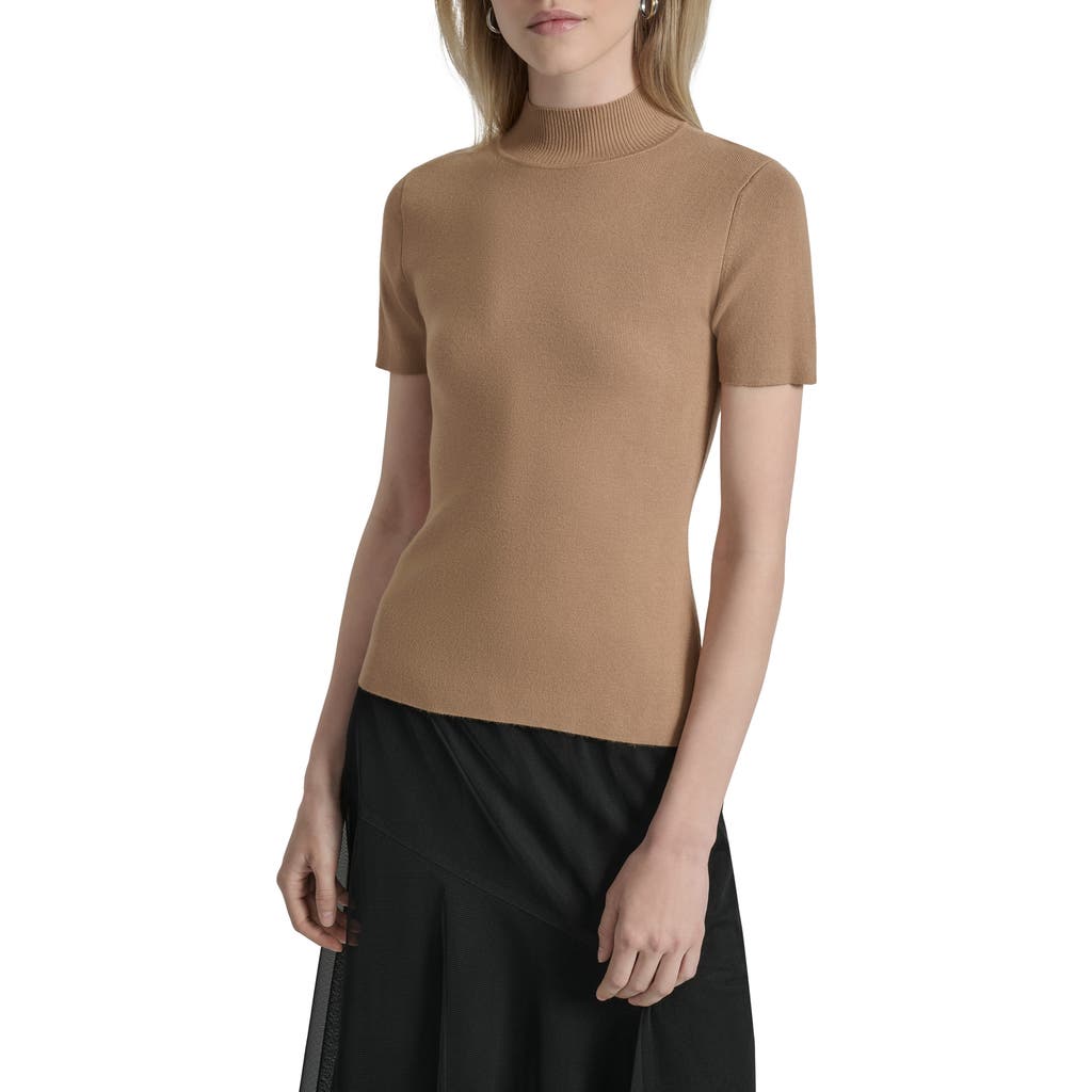 Dkny Cap Sleeve Mock Neck Sweater In Burgundy