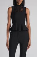McQueen Lace Panel Sleeveless Peplum Top