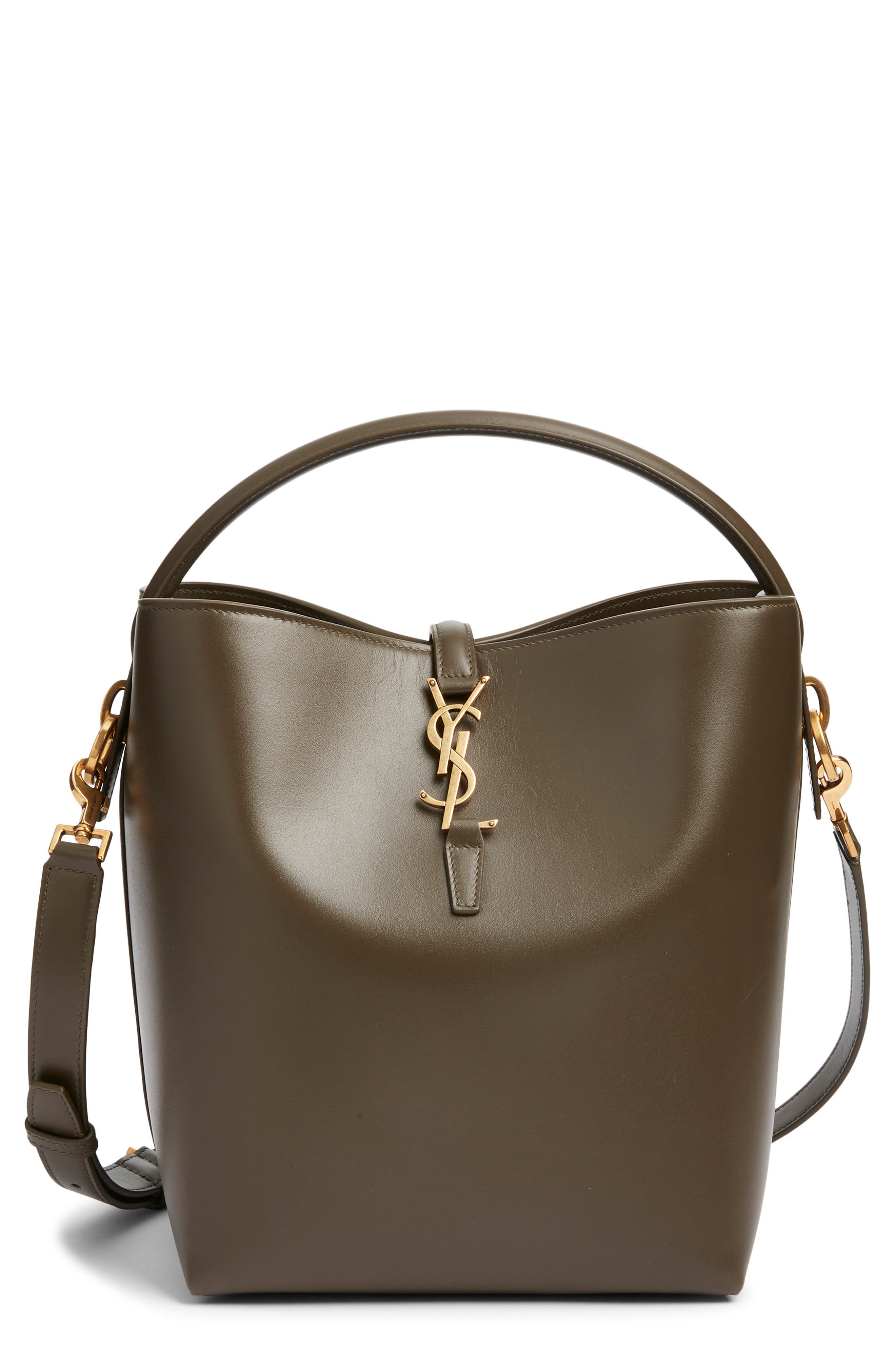 Saint Laurent Le 37 Leather Bucket Bag, Main, color, Deep Musk