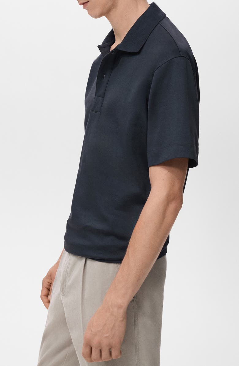 MANGO Relaxed Fit Cotton Blend Polo, Alternate, color, Navy
