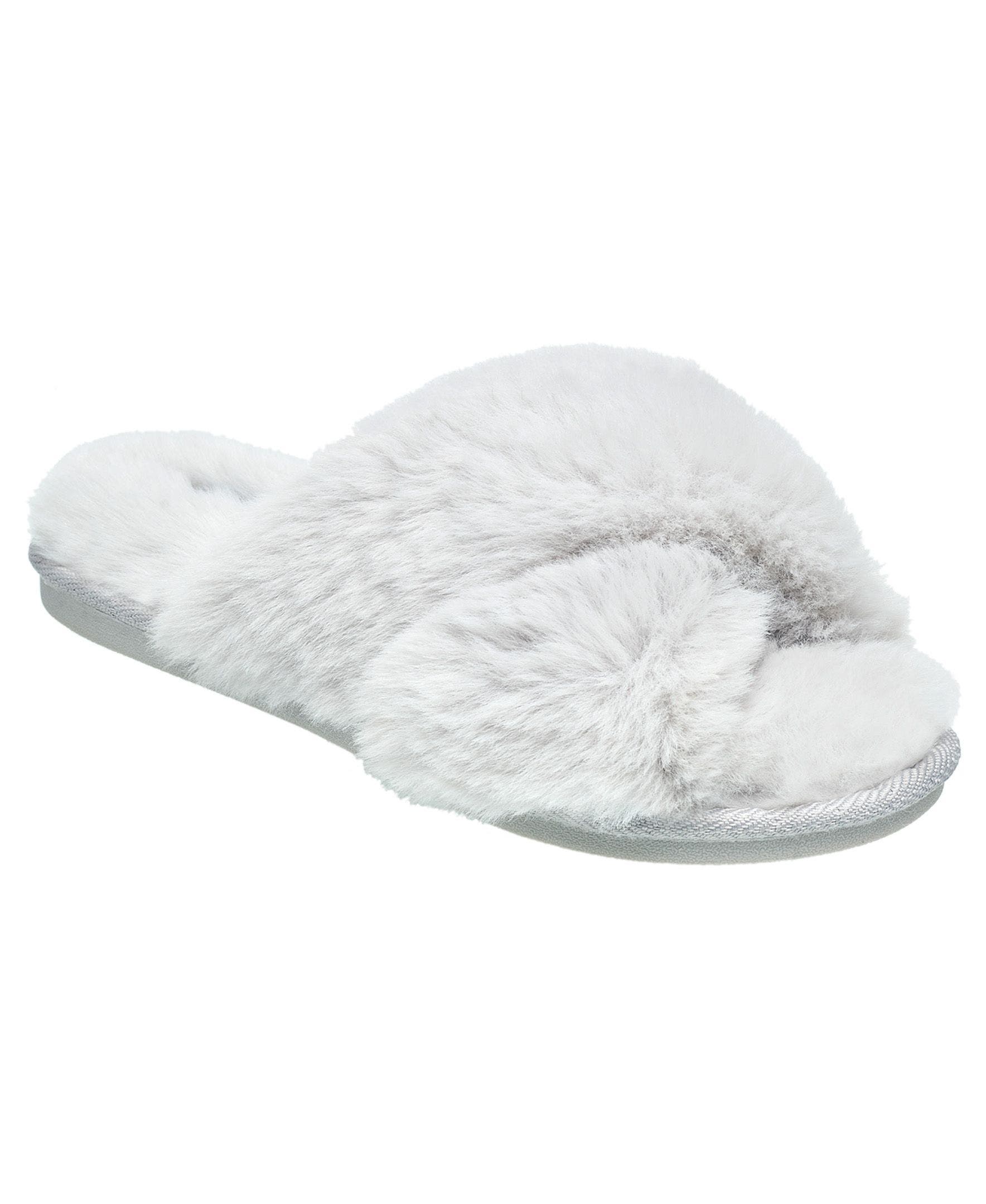 X-Band Faux Fur Slippers, Main, color, Ash Grey