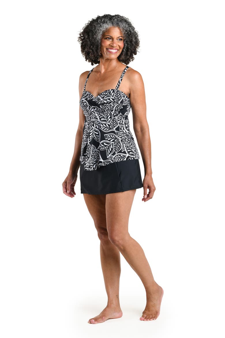 Native Vines Underwire Bandeau Tankini Swim Top, Alternate, color, BLACK