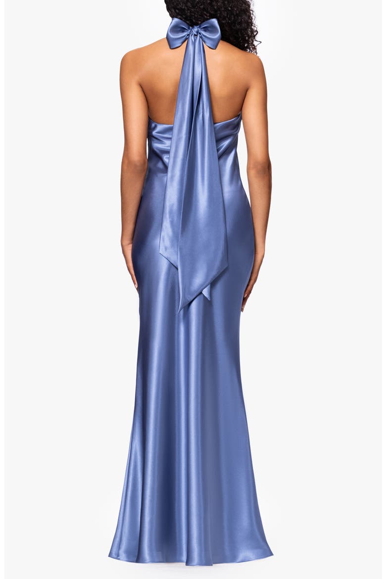 Halter Charmeuse Gown, Alternate, color, BLUE