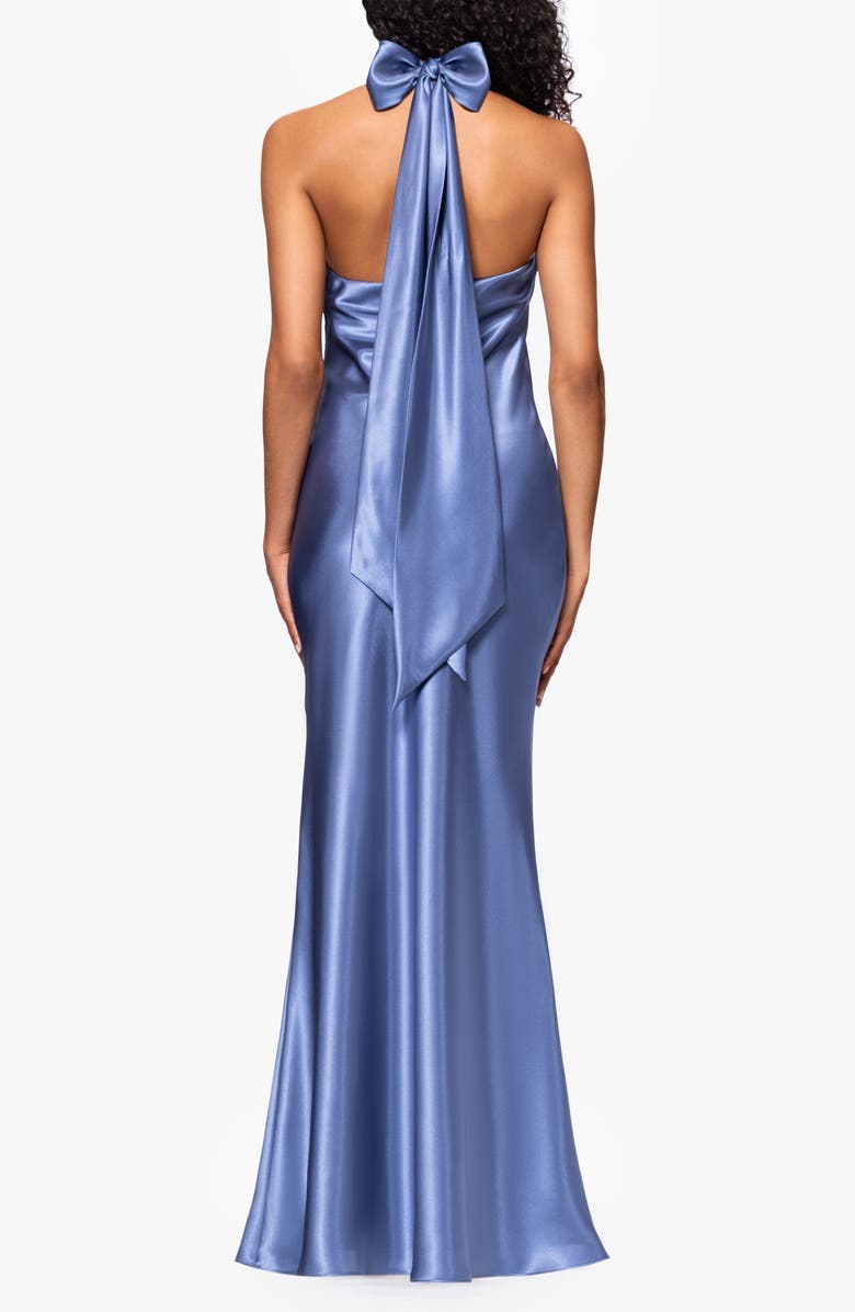 Betsy & Adam Halter Charmeuse Gown, Alternate, color, Blue