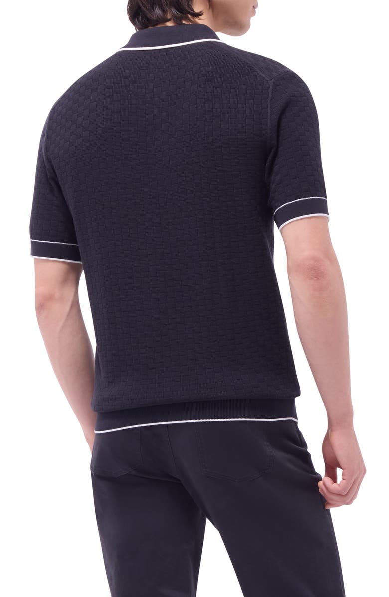 Bugatchi Tipped Contrast Collar Polo Sweater, Alternate, color, Black
