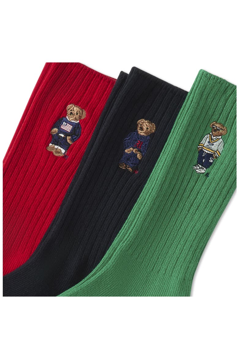 Assorted 3-Pack Embroidered Polo Bear Crew Socks, Alternate, color, NVAST