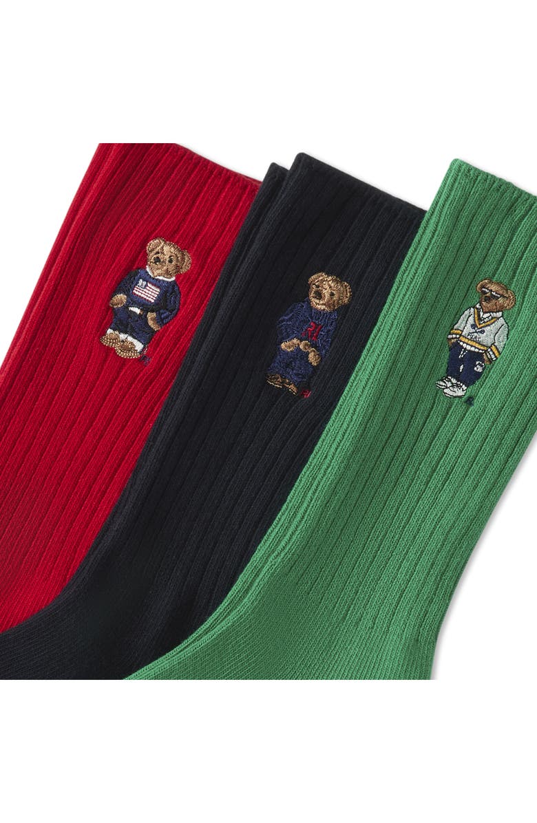 Assorted 3-Pack Embroidered Polo Bear Crew Socks