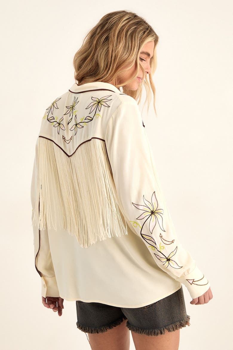 Embroidered Fringe Western Shirt, Alternate, color, Cream