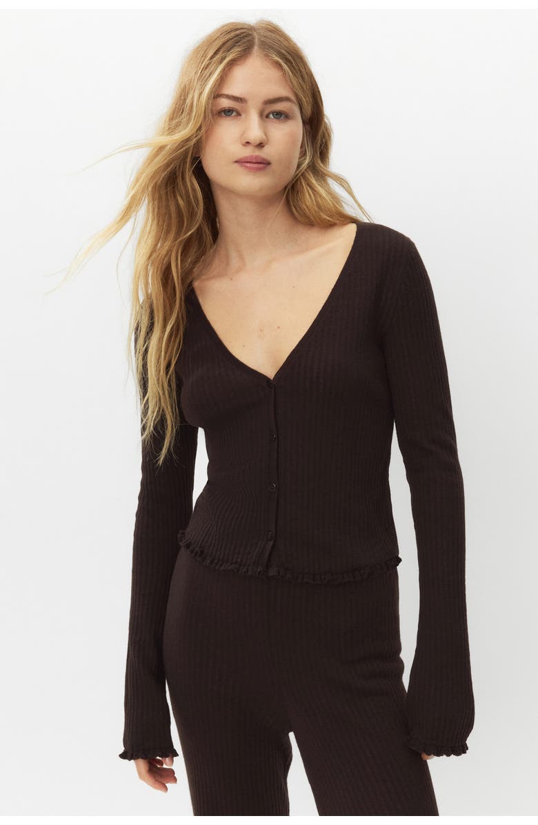 H&M Rib-knit Linen-blend Cardigan, Alternate, color, Dark Brown